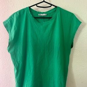 Zara Green Cap Sleeve Muscle Tee Relaxed Fit